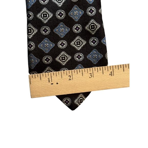 Jos A Bank Signature Collection XL Silk Tie Geometric Blue Black Made in Italy - Picture 4 of 4